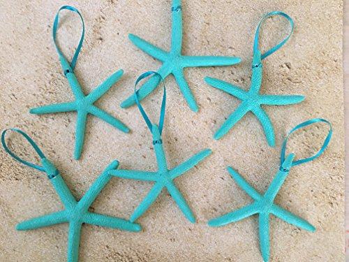 Bright Turquoise Starfish Christmas Tree Ornaments, 6