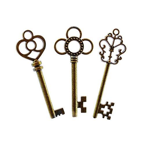 Mixed Set of 30 Large Skeleton Keys with Antique Style Bronze Brass Skeleton Castle Dungeon Pirate Keys for Birthday Party Favors, Mini Treasure Toy Gifts, Medieval Middle Ages Theme