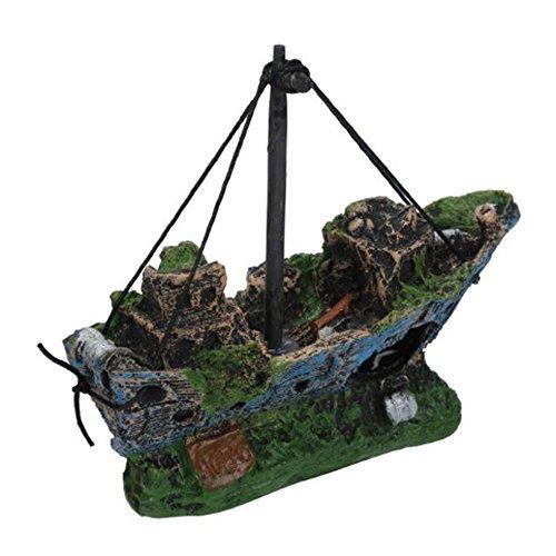 Sinohomie 2018 Aquarium Ornament Wreck Sunk Sailing Boat Pirate Ship Fish Tank Cave Decor