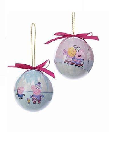 Kurt Adler Peppa Pig Decoupage Christmas Ball Ornament - 2 Assorted: Skating And Sledding