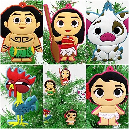Moana 5 Piece Christmas Tree Ornament Set Featuring Moana, Hei Hei, Maui and Friends