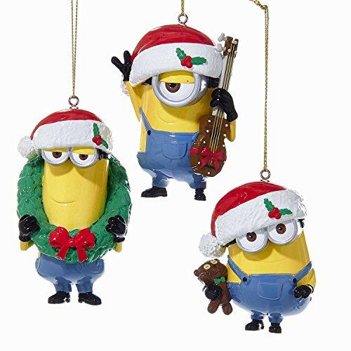 Kurt Adler 1 Set 3 Assorted Despicable Me Minions Bob, Stuart And Kevin Blow Mold Ornaments
