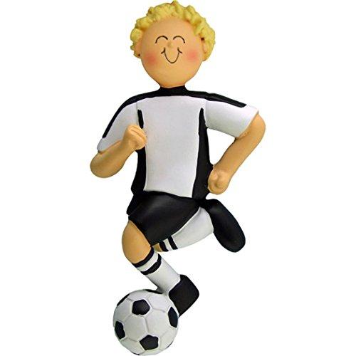 Personalized Soccer Boy Christmas Ornament for Tree 2018 - Blonde Team Athlete in Uniform Dribbling Score Profession Hobby - High School FIFA Grand-Son - Free Customization by Elves (Yellow Hair)