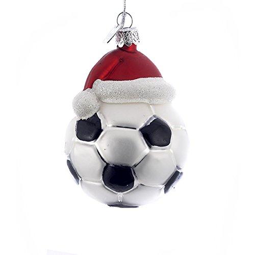 3" NOBLE GEMS GLASS SOCCER ORNAMENT W/SANTA HAT.