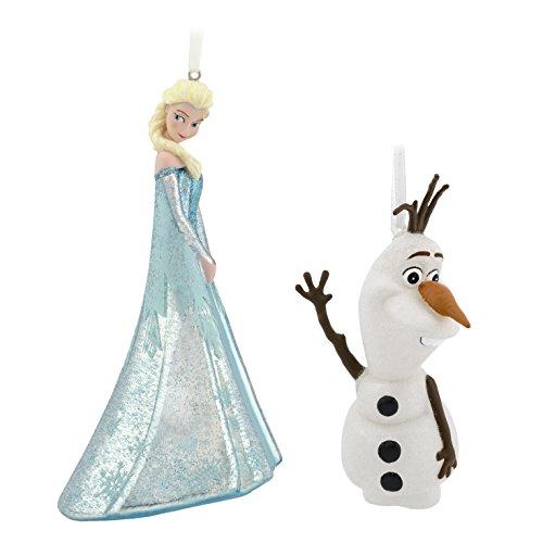 Hallmark Christmas Ornaments, Disney Frozen Elsa and Olaf, Glass Set of 2