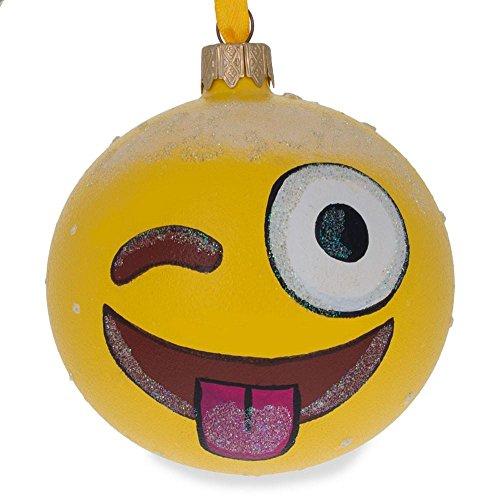 BestPysanky 3.25" Winking Emoji Glass Ball Christmas Ornament