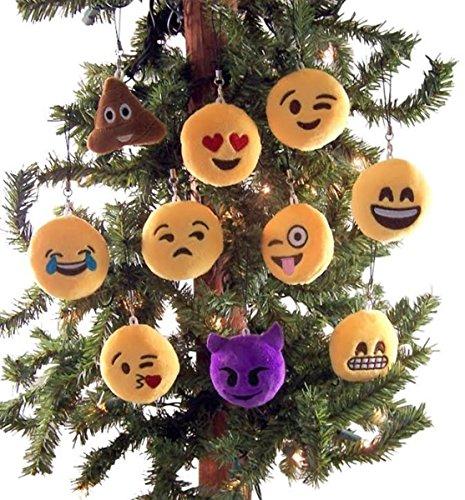 Dubster Brand Plush Emoji Emoticon Face Hanging Ornaments, 3 Inch, Set of 10