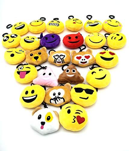 WOERKAZLD Emoji Keychain 32 Pack,Christmas Tree Ornament,Plush Pillows Kids Emoji Party Supplies Favors Car Key Ring Pendant Keychain Decoration (32 Pack)