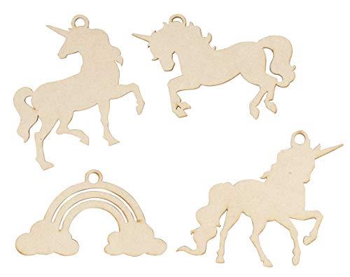 Juvale Unfinished Wooden Christmas Ornaments - 24-Pack Paintable Blank Xmas Tree Hanging Wood Slices for Kids DIY Art Craft, Festive Decoration, 4 Assorted Unicorn Designs, 4.5 x 2.6 to 5 x 4 Inches
