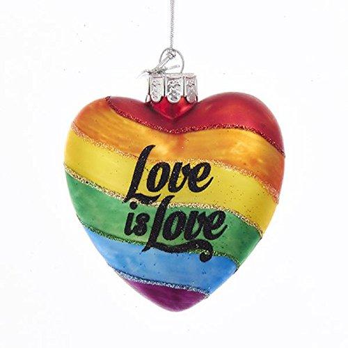 Kurt Adler NOBLE GEMS GLASS "LOVE IS LOVE" RAINBOW HEART ORNAMENT