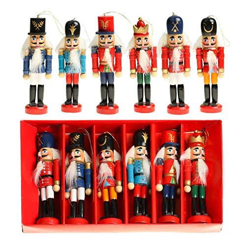 Vlovelife Xmas Gift Birthday Gift, 6pcs Wooden Nutcracker Soldier Figurines Ornaments Puppets Figures Dolls Toy, Christmas Tree Ornaments Home Party Decor