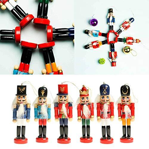 JunMu Xmas Gift Birthday Gift, 6pcs Wooden Nutcracker Soldier Figurines Ornaments Puppets Figures Dolls Toy, Christmas Tree Ornaments Home Party Decor