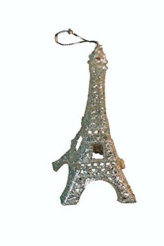 Silver Eiffel Tower Paris Christmas Tree Ornament Holiday Glitter Cake Topper