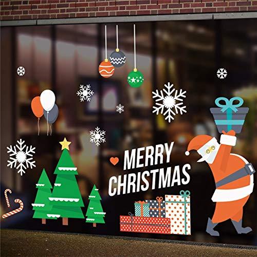 Gold Happy Merry Christmas Tree Balloon Snowflakes Wall Stickers for Store Office Home Decoration Xmas Festival Window Decal