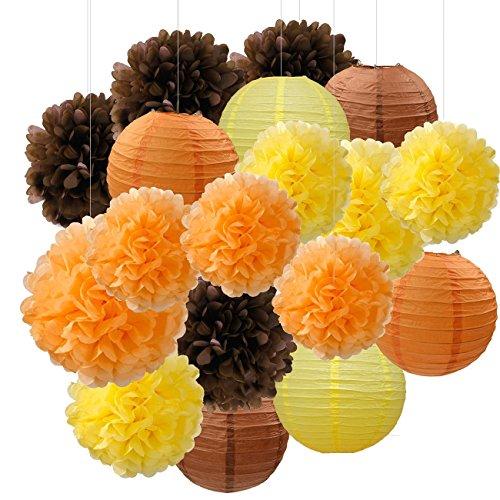 Furuix Fall Party Decorations, Autumn Decorations, Thanksgiving Party Package, Orange Party Kit,Tissue Pom Pom Paper Lanterns Thanksgiving Party Decorations/Birthday Party Decorations