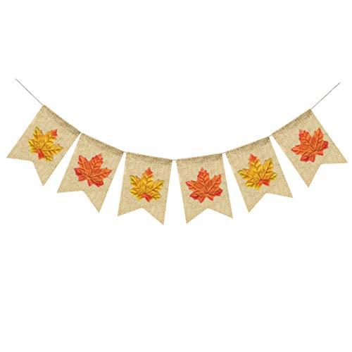 Uniwish Maple Leaf Banner Burlap Sign Happy Fall Yall Thanksgiving Party Home Decorations, Vintage Rustic Bunting Garland Photo Booth Props