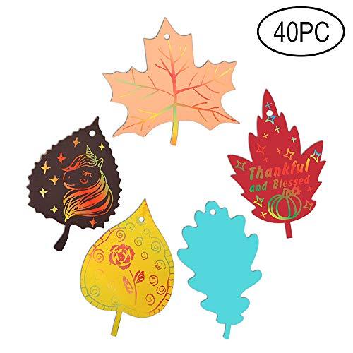 Happy Fall Party Decorations Colorful Magic Color Scratch Fall Leaves For Autumn Harvest Birthday Thanksgiving Party Supplies-40 Pack