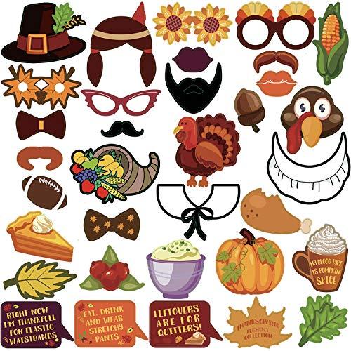 KatchOn Thanksgiving Photo Booth Props 34 DIY Kits Thanksgiving Day DecorationsHappy Thanksgiving Party Favor, Element of Pumpkin Turkey Bread Corn Fruits Maple Leaves for Autumn Party Fall Party