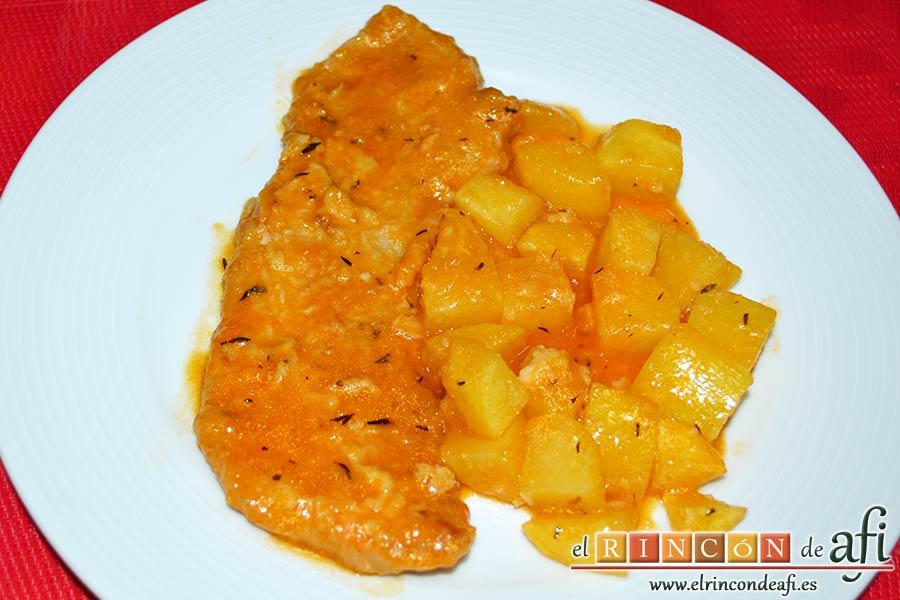 Filetes de cerdo en salsa, sugerencia de presentación