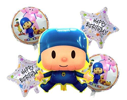 Pocoyo & Friends Balloon Set - Happy Birthday Party Decorations - Boys or Girls Party Decor - 5 Balloons & Ribbon Included - Bundle by Jolly Jon ®