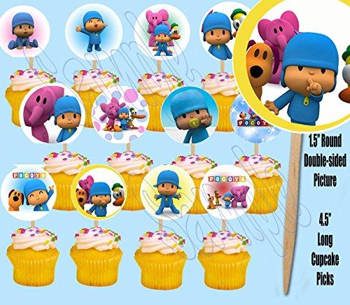 Party Over Here Pocoyo Double-sided Images Cupcake Picks Cake Topper -12