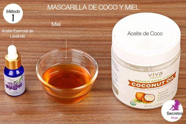 Ingredientes para la mascarilla casera de miel y coco