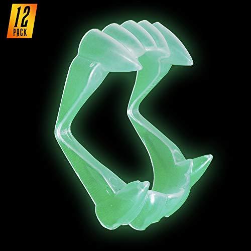 Skeleteen Glowing Clear Vampire Fangs - Glow In The Dark Transparent Dracula Teeth - 12 Pack