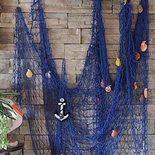 KINGSO Mediterranean Style Decorative Fish Net with Anchor and Shells (1PC, Blue)