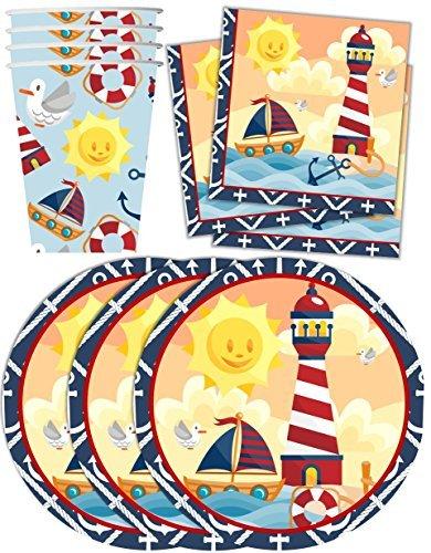 Nautical Sailor Birthday Party Supplies Set Plates Napkins Cups Tableware Kit for 16