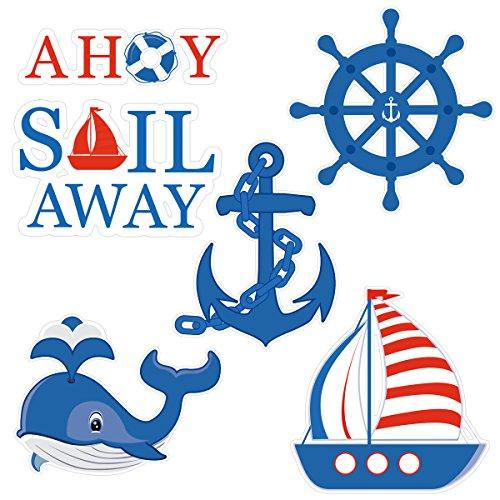 ceiba tree Sail Away Sailor Nautical Cutouts 6Pcs for Classroom Decorations Birthday Party Supply Baby Shower