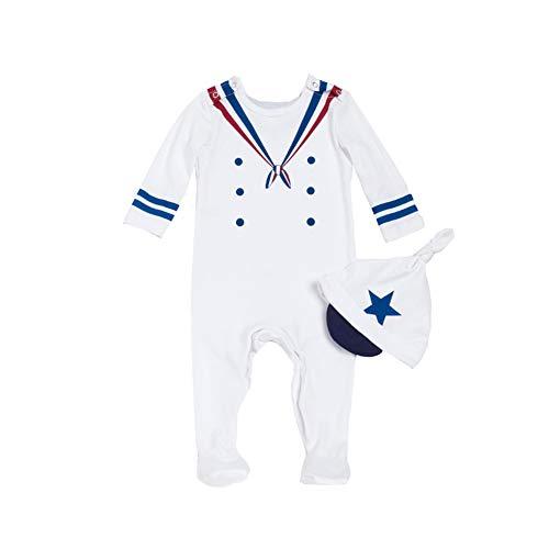 ALLAIBB Newborn Baby Boy Costume Footie Naval Sailor Uniforms Cosplay Outfit with Cap Size 66 (White)