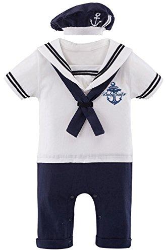 Mombebe Baby Boys 2 Pieces Sailor Romper Outfit (12-18Months, White)