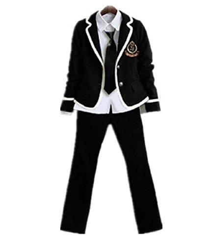 Evalent Japanese Anime Clothes Classic Navy Sailor Suit Autumn Long Sleeve Girl/Boy Students School Uniforms Costume Pants Set … (M, Black)