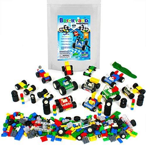 Brickyard Building Blocks Wheels, Tires, and Axles - 459 Pieces Building Bricks Compatible Set Includes Steering Wheels, Windshields, and Colorful Brick Building Chassis Pieces (459 pcs)