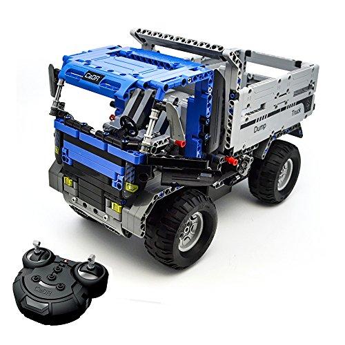 DOUBLE E Building Block 638Pcs RC Car Rechargeable Remote Control Dump Truck Building Blocks Kits for Kids