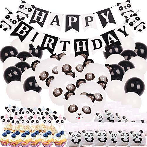 Panda Party Decorations Supplies Happy Birthday Banner Mylar Balloons Panda CakeToppers and Gift Bags for Panda Bear Baby Shower Decorations