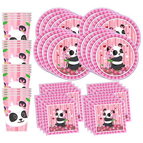 Pink Panda Birthday Party Supplies Set Plates Napkins Cups Tableware Kit for 16