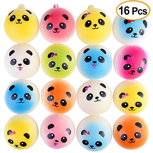 KUUQA 16 Pcs 1.57" Mini Panda Bread Bun Squishies Slow Rising Kawaii Squishy Toy Charms Mini Stress Balls Cellphone Straps Party Favors (Random Color)