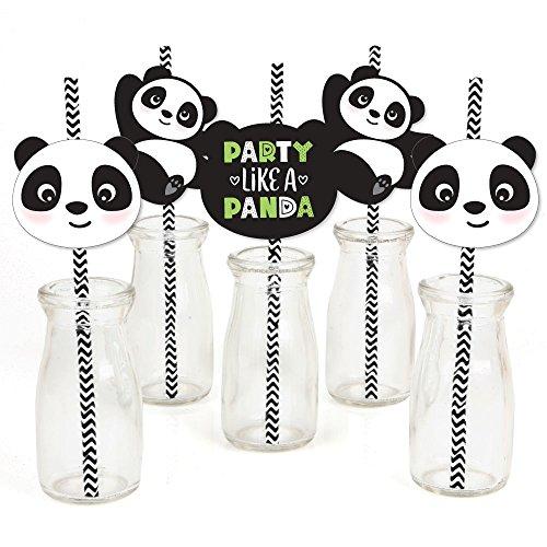 Party Like a Panda Bear - Paper Straw Decor - Baby Shower or Birthday Party Striped Decorative Straws - Set of 24