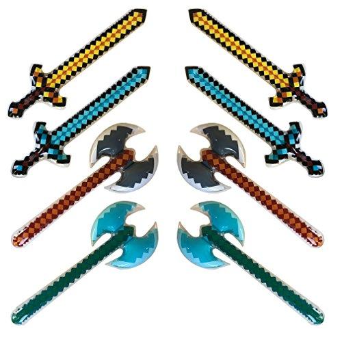 megasumer 8 Pack - Inflatable jumbo mine pixel craft swords, and axes (4 designs, 2 of each)