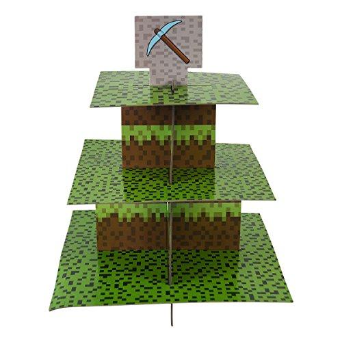 Mining Fun Cupcake Stand & Pick Kit, Pixel Decorations, Minecraft Inspired Parties, Birthdays, Party Supplies, Cake Decorations, 3 Tier Cardboard Cupcake Stand