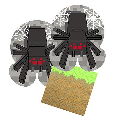 Pixel Spider Shaped Plate & Napkin Sets (35+ Pieces for 16 Guests!), Minecraft-Inspired Party Supplies, Video Game Party Packs, Pixel Party Decorations