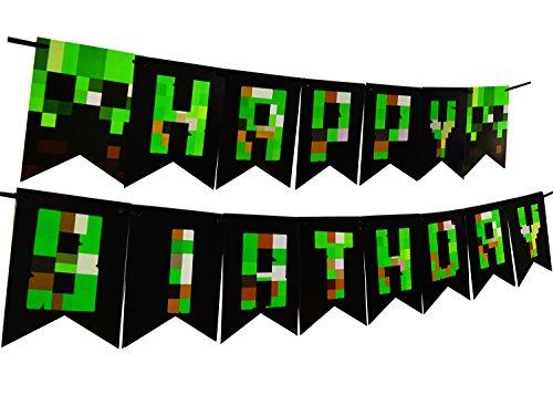 Pixel World Party Decoration Happy Birthday Banner For Gaming Boy Supplies Bunting