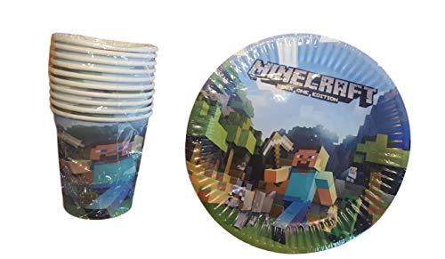 10 Plates & 10 Cups Birthday Party Set - Minecraft Inspired Birthday Party Supplies