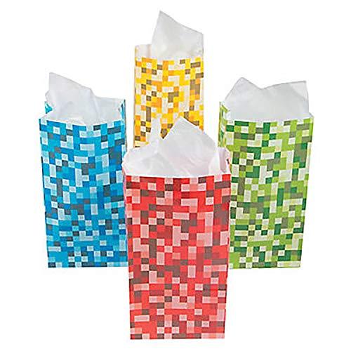 Paper Pixel Treat Bags Blue Red Green and Yellow (Set of 12)