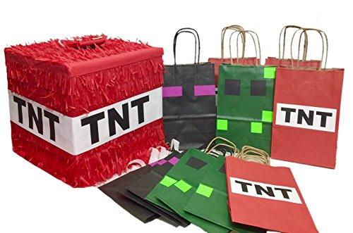 Red TNT Pinata & 12 PK Green Black and Red Party Favor Bags