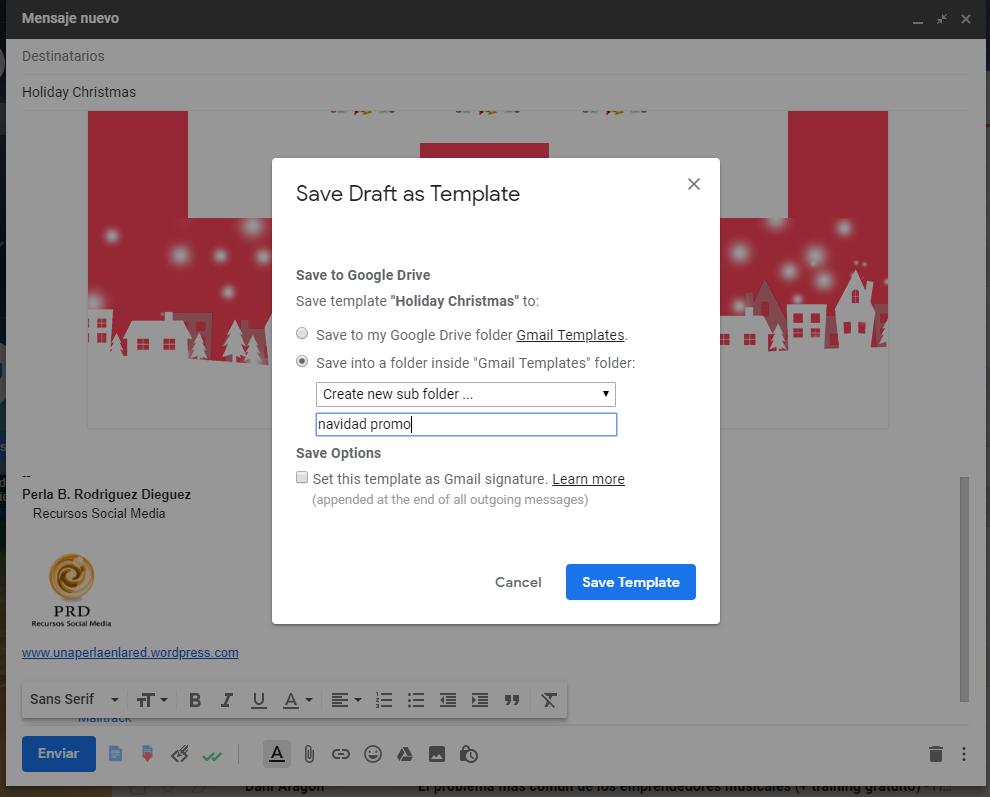 Grabar plantilla en tu gmail o drive