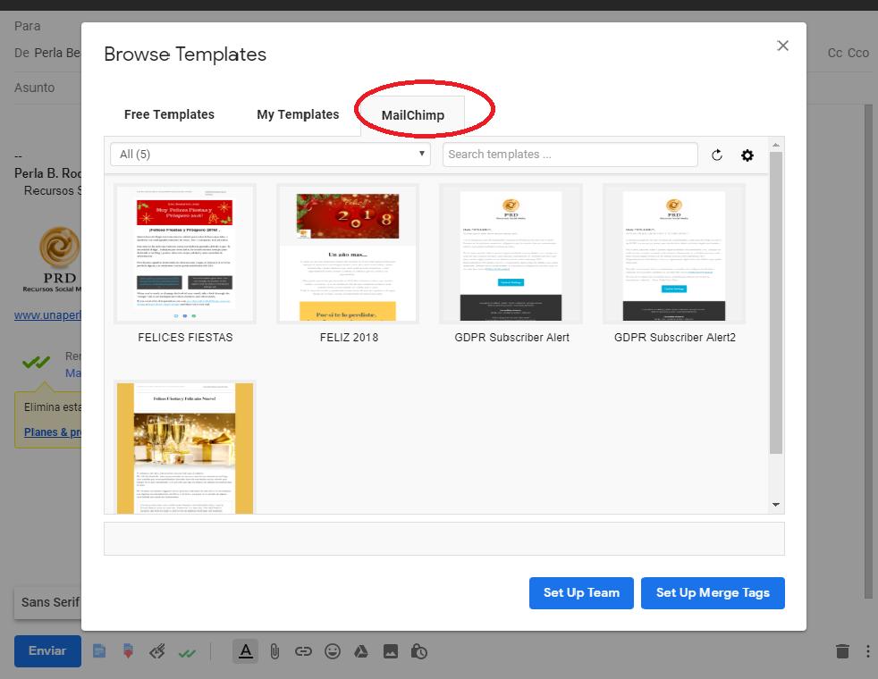 importanto plantillas desde MailChimp