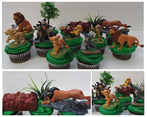 LION KING 11 Piece Birthday CUPCAKE Topper Set Featuring Simba, Nala, Scar, Timon, Zazu, Hyenas, and Mufasa, Themed Decorative Accessories, Figures average 2" to 3" Tall