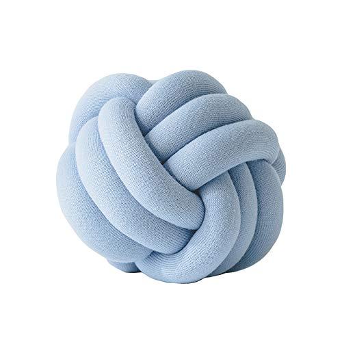 Cozzy Trendy Handmade Ball Knot Throw Pillow Knit Decorative Floor Cushion for Bed Couch Nursery Baby Toy Pillow Home Decor 10"-11" Light Blue
